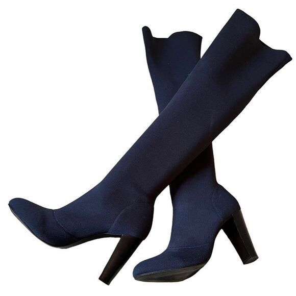 Charles By Charles David Simone Navy Blue Over-The-Knee Stretch Knit Boots - Picture 2 of 16